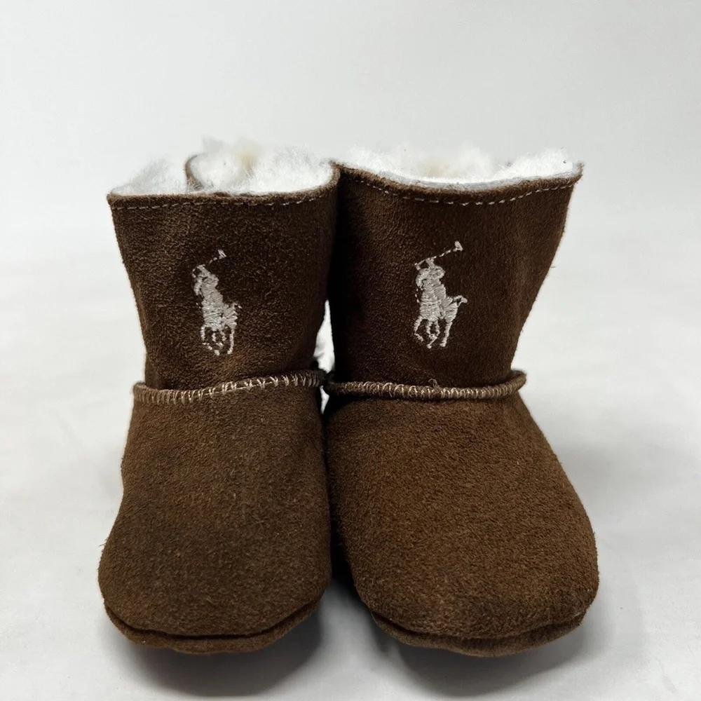 Ralph Lauren Infant Girl's Mallor Suede Toggle Boot Brown Layette Shoes Sz 1
